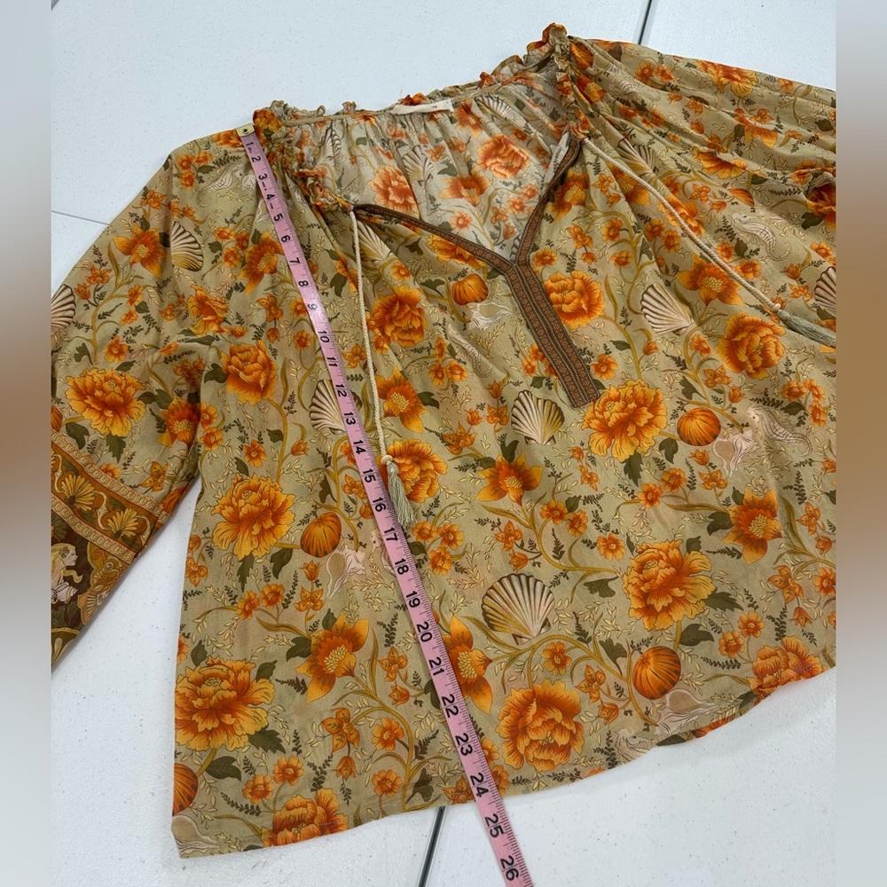 Spell & The Gypsy Seashell Floral Blouse Boho Peasant Autumn Harvest Festival L - Picture 7 of 16